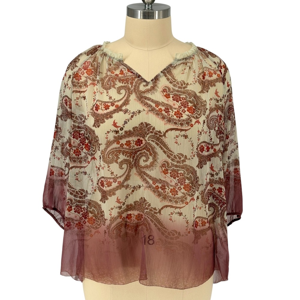 Sonoma Goods For Life Blouse Multicolor Paisley Ombre Sheer Chiffon 2X